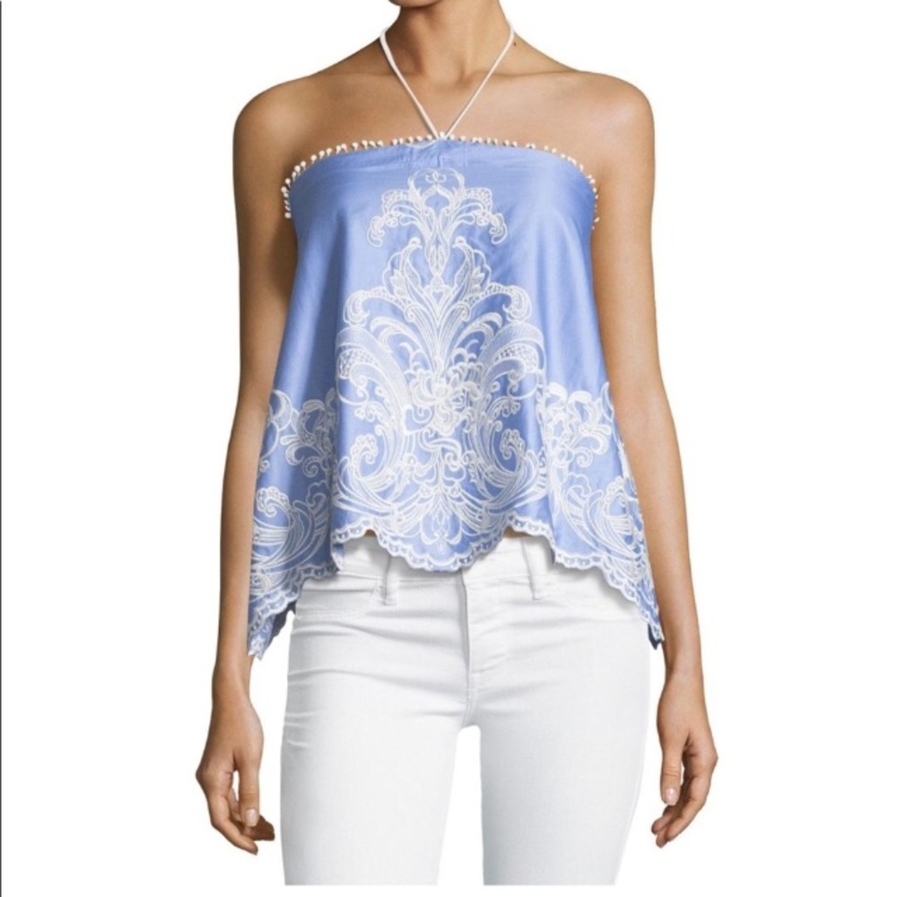foxiedox Pale Blue Strapless Embroidered Halter Tank